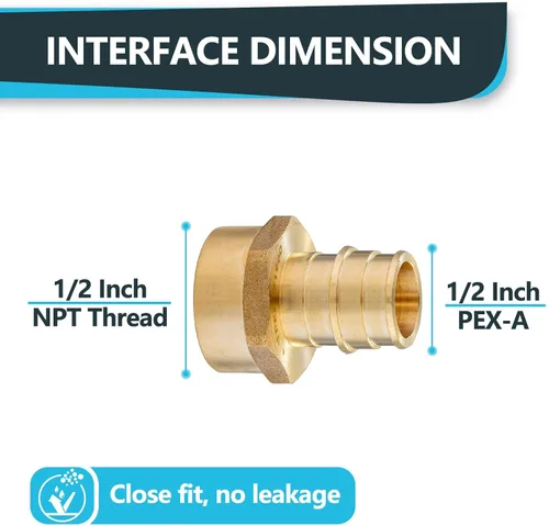 Vista 2 de Paquete de 5 adaptadores NPT roscados hembra Seelink PEX-A de 1/2" x 1/2" Colocaciones de expansión de latón PEX-A, ASTM F1960 (PEX1960026-5)
