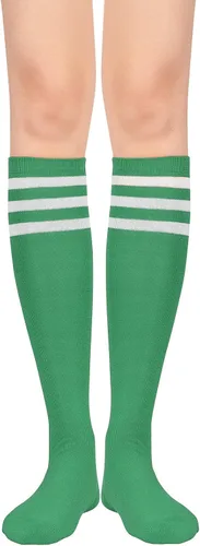 Vista 2 de Calcetines deportivos hasta la rodilla para mujer, para deportes al aire libre, medias altas hasta el muslo, calcetines casuales a rayas