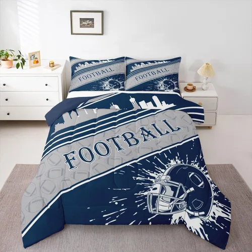 Vista 18 de Feelyou Juego de edredón de fútbol, tamaño individual, juego de ropa de cama deportiva de rugby para niños y niñas, color negro y marrón, edredón