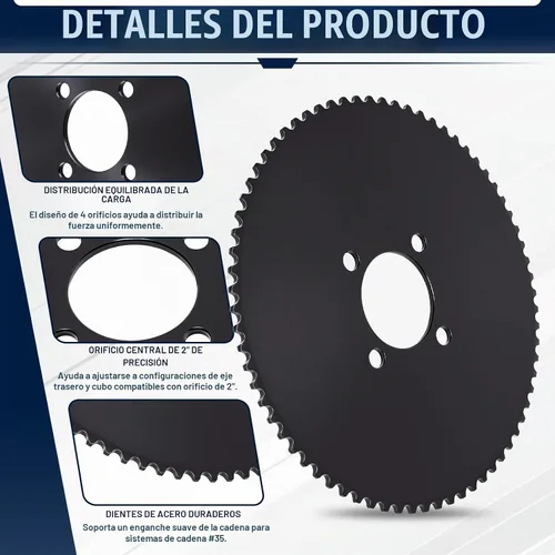Vista 4 de Piñón Go Kart de 35 cadenas de 72 dientes con orificio de 2