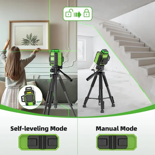 Vista 5 de Huepar Nivel láser 360 autonivelante, nivelador láser de línea cruzada verde recargable 3x360°, herramienta láser de nivel 3D para construcción