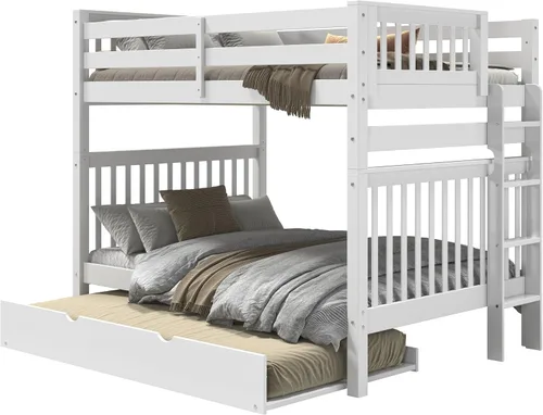 Vista 2 de Bedz King Literas de tamaño matrimonial sobre Full Mission Style con escalera final y cama nido individual, color blanco