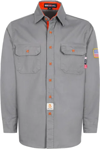 Vista 12 de BOCOMAL Camisas FR para hombre, resistentes al fuego, peso ligero, NFPA2112, camisa de soldadura ignífuga, acabado repelente al agua y al aceite