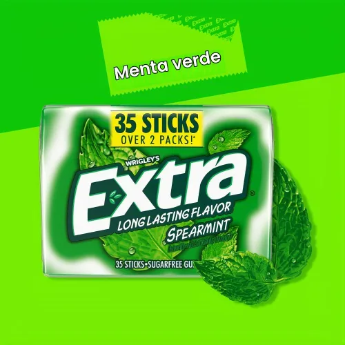 Vista 5 de Extra Spearmint - Bocadillos de goma de mascar sin azúcar para el regreso a clases, paquete de 35 barras