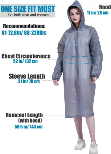 Vista 2 de Rain Ponchos for Adults, Reusable Raincoats for Women and Men - Packable Rain Jackets with Drawstring Hood