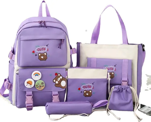 Vista 6 de Linda mochila con accesorios kawaii Juego de 5 bolsas estéticas, Oso negro, Classic