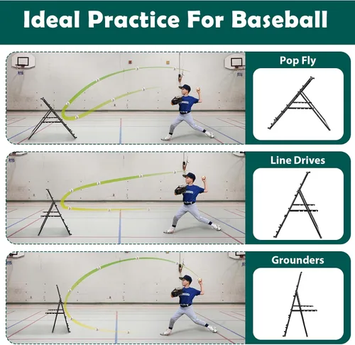 Vista 5 de LIANTRAL Red de rebote de béisbol, entrenador de rebote ajustable para fútbol, voleibol, sóftbol y lacrosse, rebote plegable portátil para práctica