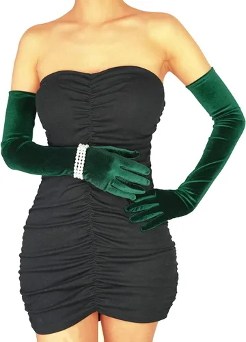 Vista 2 de XXDingbs - 2 guantes de terciopelo para mujer de 24 pulgadas de largo con accesorios de perlas para boda, ópera, cena, fiesta, 1920