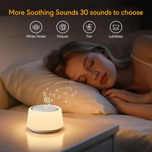 Vista 10 de Máquina de ruido blanco con luz nocturna, 30 sonidos relajantes, máquina de sonido portátil para bebés y adultos, luz nocturna de 10 colores, 5