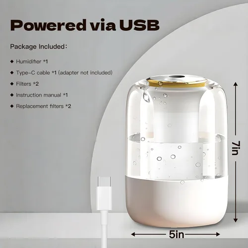 Vista 3 de Humidificador de aire para dormitorio, humidificador silencioso de niebla fría de 2 litros para plantas, dormitorio, oficina, hogar, coche