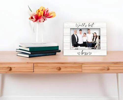 Vista 5 de Marco de fotos Boss de 4 x 6 pulgadas, mejores regalos de jefe para mujeres y hombres, marco de fotos de madera, regalo de agradecimiento