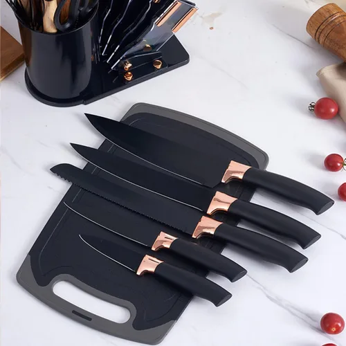Vista 8 de Juego de utensilios de cocina y cuchillos de cocina de 19 piezas con bloque de soporte, incluye 11 utensilios de cocina de silicona, 5 cuchillos