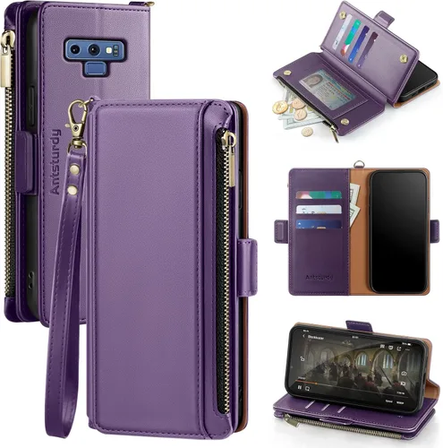 Vista 12 de Antsturdy Funda compatible con Samsung Galaxy Note 9 con tarjetero para mujeres y hombres, funda de teléfono con bloqueo RFID, de piel sintética