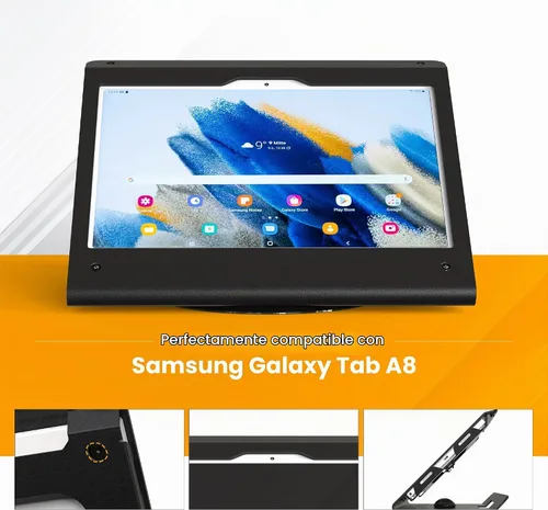 Vista 4 de Soporte para tableta compatible con Samsung Galaxy Tab A8 - Acero resistente con base giratoria de 360° con bloqueo de cable antirrobo BSC102BG