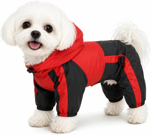 Vista 13 de Ropa para mascotas, abrigo impermeable de nailon para mascotas, chaqueta de lluvia adorable con capucha perfecta para razas de perros pequeños, Verde
