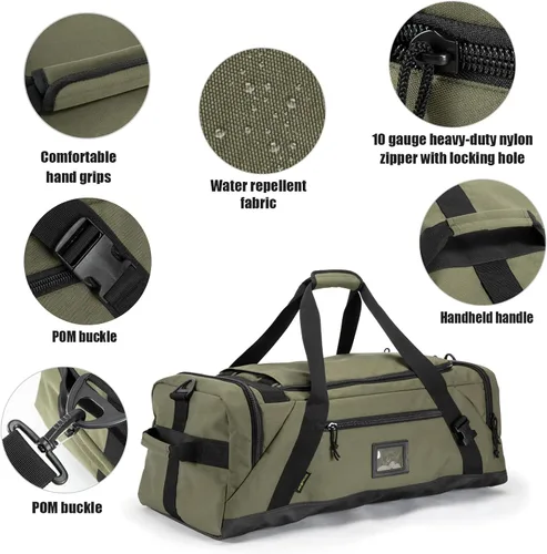 Vista 5 de Bolsa de lona grande, bolsas de gimnasio para hombres, bolsa de fin de semana para mujeres, mochila de viaje, bolsa de lona deportiva, Verde Armada