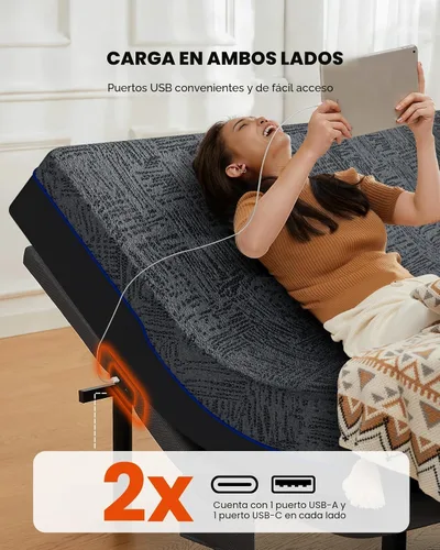 Vista 5 de Amada - Base de cama ajustable individual XL y juego de colchón de espuma viscoelástica de gel refrescante de 14 pulgadas, inclinación de cabeza