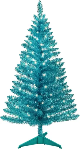 Vista 15 de Liguanow Árbol de Navidad artificial de 4 pies completamente negro con luces separadas, no preiluminado, mini árbol de Navidad de oropel negro, 50