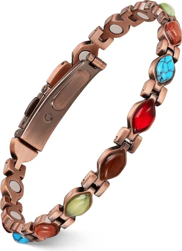 Vista 22 de Feraco Pulseras de Cobre Puro para Mujeres, Pulsera Magnética de Ultra Fuerza con Imanes de 3800 Gauss y Turquesa Natural y Piedras, Ajustable