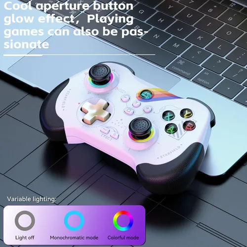Vista 3 de Koiiko Wireless Gaming Controller for ipad/iphone Android/PC/Switch/Streaming on Xbox/PS4/PS3, Bluetooth, Pocket Size, 7-Colors LED, Hall Effect