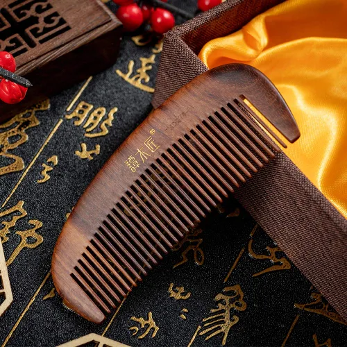 Vista 9 de TAN MUJIANG Peine de madera para el cabello Laca de manzana hecha a mano antiestática 2-11