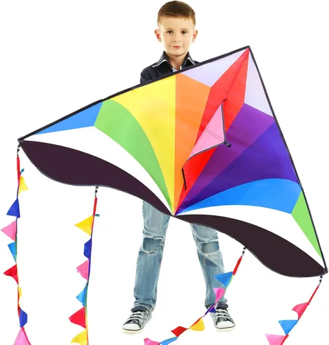 Vista 8 de Delta Kite para niños y adultos, fácil de volar, cometa de playa grande de una sola línea con mango de cuerda de 300 pies incluido, perfecta