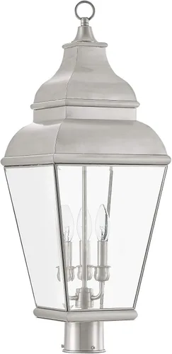 Vista 7 de Livex Lighting 2594-07 Poste exterior con pantallas de vidrio biselado transparente, bronce