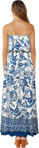 Vista 2 de ZMPSIISA Vestido largo de verano para mujer, con hombros descubiertos, sin A-flor azul