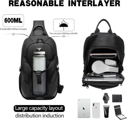 Vista 2 de JUMO CYLY Water-Resistant Sling Bag for Men, USB Crossbody Backpack Casual Mens Shoulder Bag