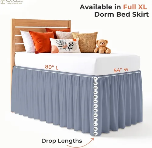 Vista 41 de Dorm Ruffle Twin XL 28" Drop Extra Long BedSkirt, Premium Brushed Microfiber Tailored Drop, Put On Elastic Long Dust Ruffle, Split Corner, Bedroom