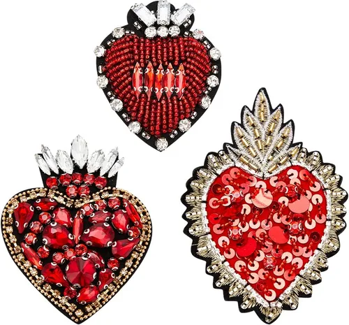 Vista 7 de INFUNLY Parches de lentejuelas con cuentas, 3 parches geniales para chaquetas, parches de corazón de diamantes de imitación, parches para coser