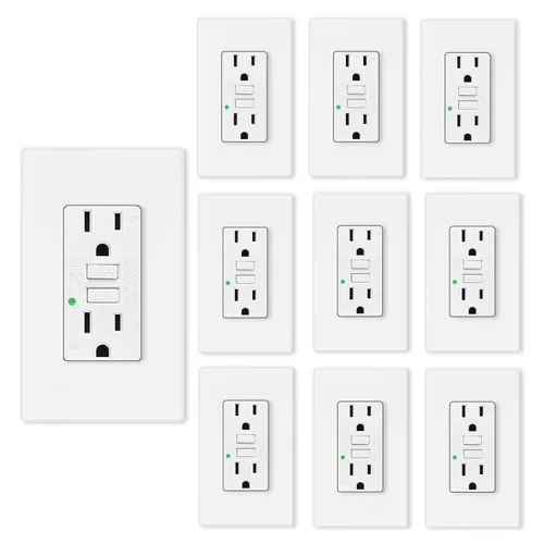 Vista 47 de Greencycle Toma GFCI de 15 amperios con puertos USB C y USB A, 1 unidad de toma eléctrica GFCI de prueba automática con USB, con indicador LED