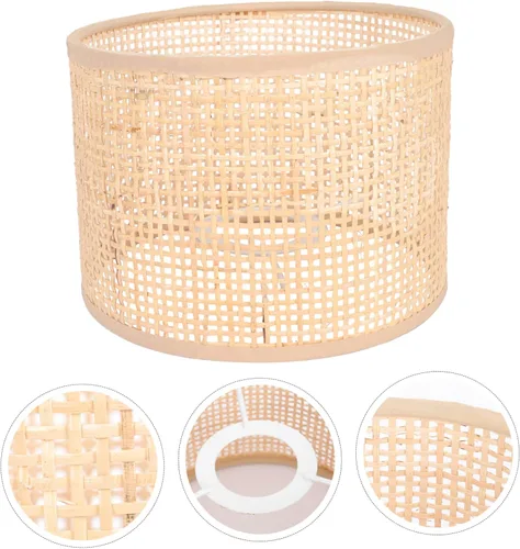 Vista 5 de SECFOU Pantalla de ratán para decoración de cestas de lámpara para lámparas de mesa, bombillas rojas, cubierta de lámpara de pie para interiores