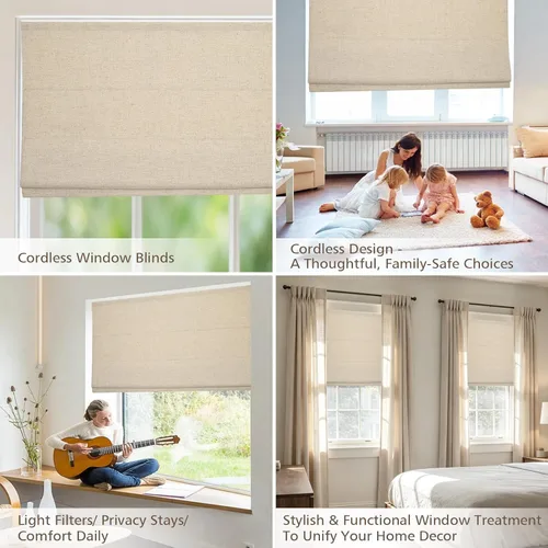 Vista 6 de Sunbox Persianas romanas sin cordón, de tela para oscurecer la habitación, persianas romanas para ventanas, puertas, puertas francesas, ventanas