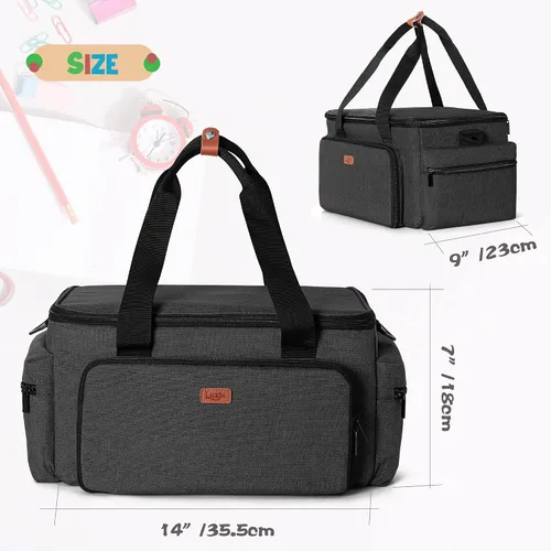 Vista 6 de LUXJA Bolsa de manualidades de gran capacidad con correa para el hombro, bolsa de manualidades para arte, álbumes de recortes o suministros de Negro