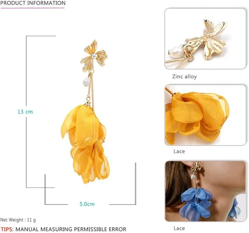Vista 4 de DOUBNINE Aretes colgantes de flores rosadas, flor de cerezo, Sakura, lágrima, lirio, hoja de hada, pétalo, gota, primavera, accesorios para mujer