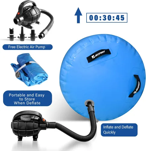 Vista 6 de AKSPORT Air Roller - Barril de aire para flexiones de espalda y resortes de mano, entrenamiento con bomba de aire eléctrica para uso Azul