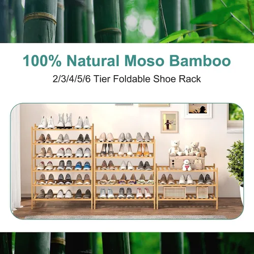 Vista 6 de viewcare Zapatero de bambú de 9 niveles para entrada, apilable Plegable Natural, zapateros independientes para pasillo armario