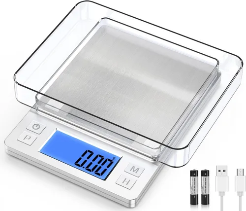 Vista 9 de BOMATA 0.01 g/1 kg Escala Digital Pequeña Mejorada, Recargable por USB, con Pantalla Más Grande y Función de Retención, Función de Tara, 9
