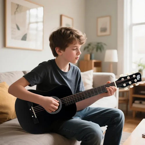 Vista 5 de Guitarra acústica de cuerdas de metal de 30 pulgadas, regalo para niñas, juguetes musicales para niños, instrumento musical (negro-2)