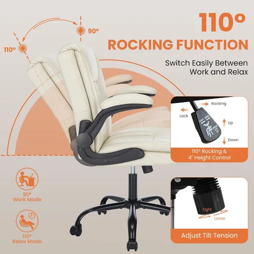 Vista 4 de Silla de oficina ergonómica ejecutiva, silla de escritorio para computadora de alta resistencia con reposabrazos ajustable y capacidad