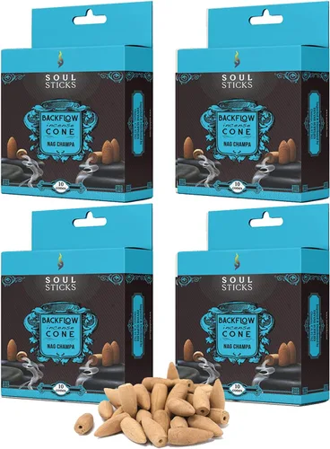 Vista 9 de Conos de incienso de reflujo – 40 conos orgánicos hechos a mano para quemador de cascada Paquete de 4 aromas aromáticos de larga duración Go Away