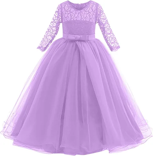 Vista 6 de Vestidos de punto de manga larga para niña pequeña, vestidos de princesa tutú de malla de encaje