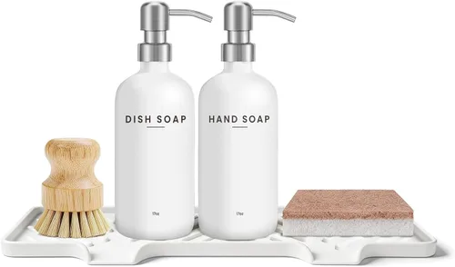 Vista 2 de Shampoo and Conditioner Dispenser - Shower Soap Dispenser Wall Mounted Bathroom Stainless Pump-transparent