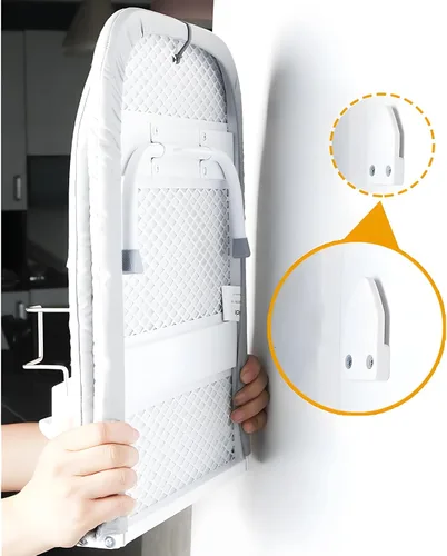 Vista 7 de Tabla de planchar plegable de montaje en pared con soporte de hierro, mini tabla de planchar de mesa, diseño portátil compacto, gris