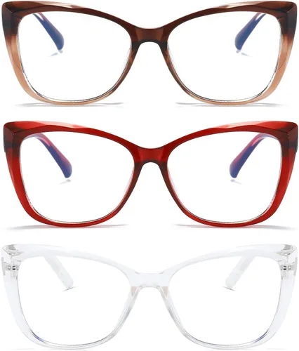 Vista 10 de Gafas de lectura de ojo de gato para mujer, de gran tamaño, bloqueo de luz azul, para lectura de computadora, paquete de 3 + 1.0