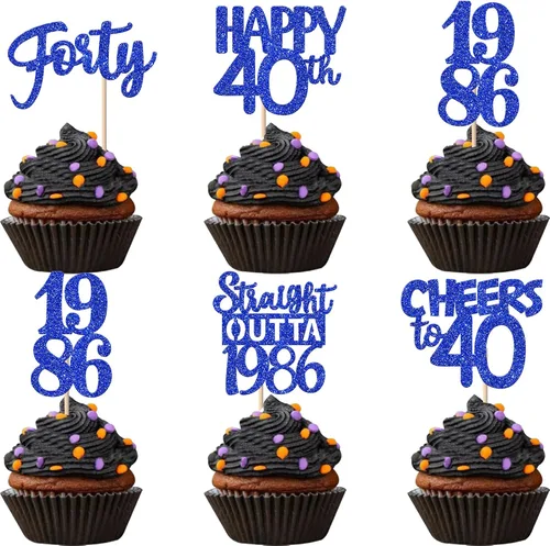 Vista 27 de 30 piezas negras para cupcakes de 10.º cumpleaños con purpurina Ten Happy 10 Straight Outta 2016 para saludos a 10 años 10 cumpleaños, boda Negro