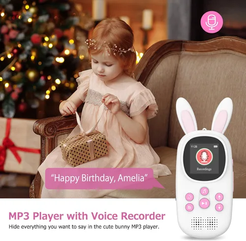 Vista 4 de Reproductor Mp3 para Niños, Lindo Reproductor Mp3 de Conejo para Niños con Bluetooth, Reproductores Mp3 de 32GB con Altavoz, Radio FM, Grabaciones