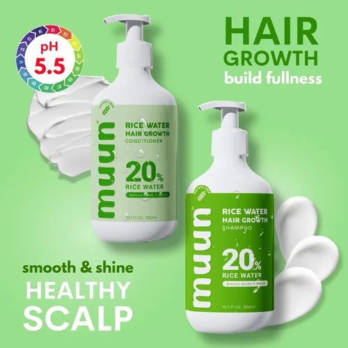 Vista 5 de Muun Champú y acondicionador de agua de arroz para el crecimiento del cabello, regeneración, adelgazamiento del cabello y anti pérdida de cabello