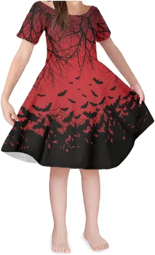 Vista 42 de SEANATIVE Vestido de manga corta para niñas de 3 a 14 años Black Bow Ghost